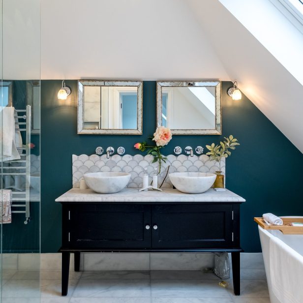 An internal view of the double vanity unit in the principal bedroom ensuite at Topsham Road.
