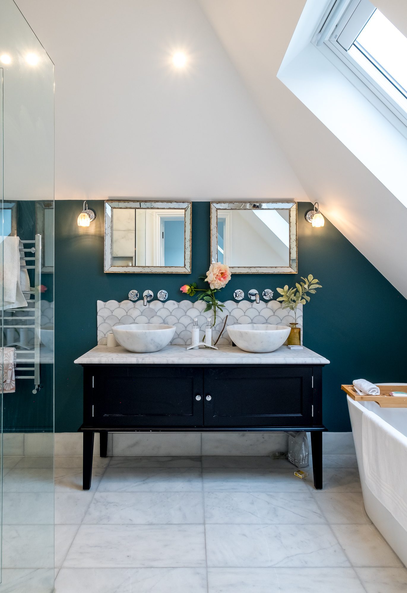 An internal view of the double vanity unit in the principal bedroom ensuite at Topsham Road.
