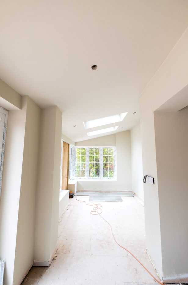 An internal view of the new entrance boot room from the dining area at Nethercott in Silverton.